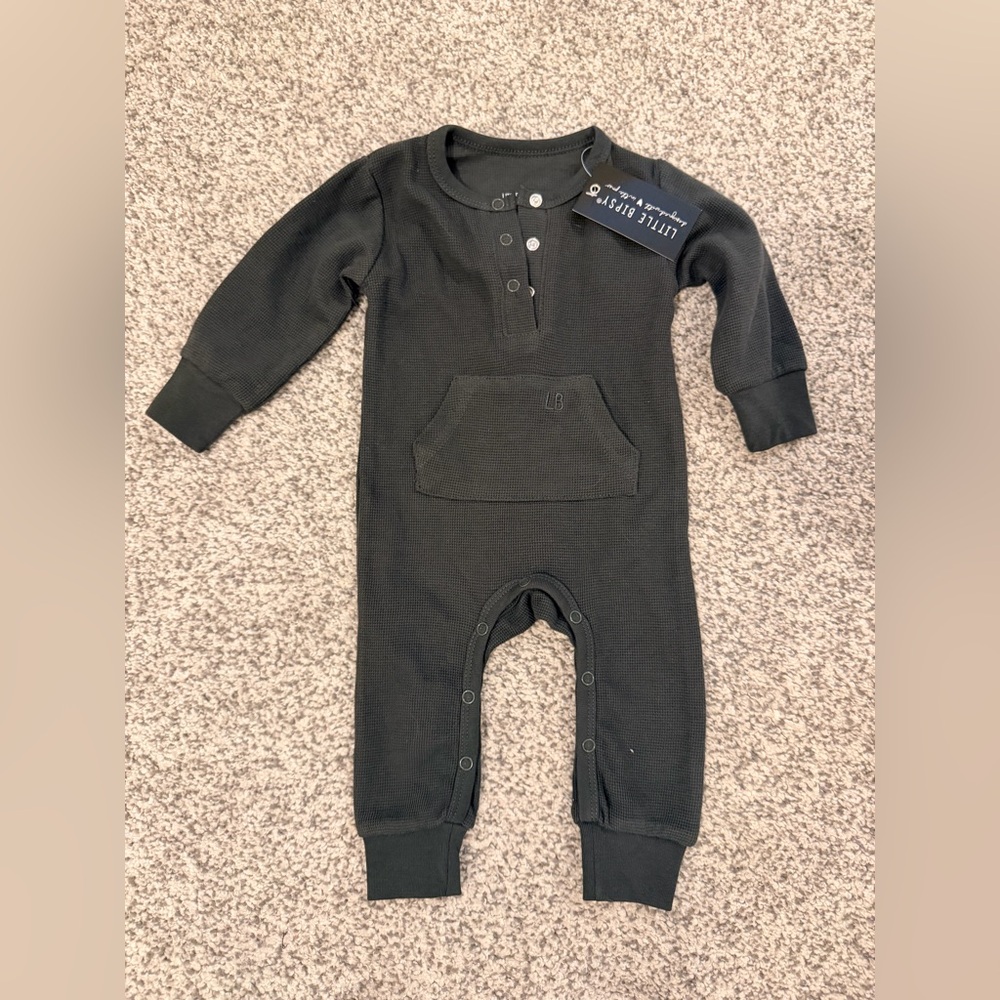 NWT Little Bipsy waffle romper in shadow size 3-6M